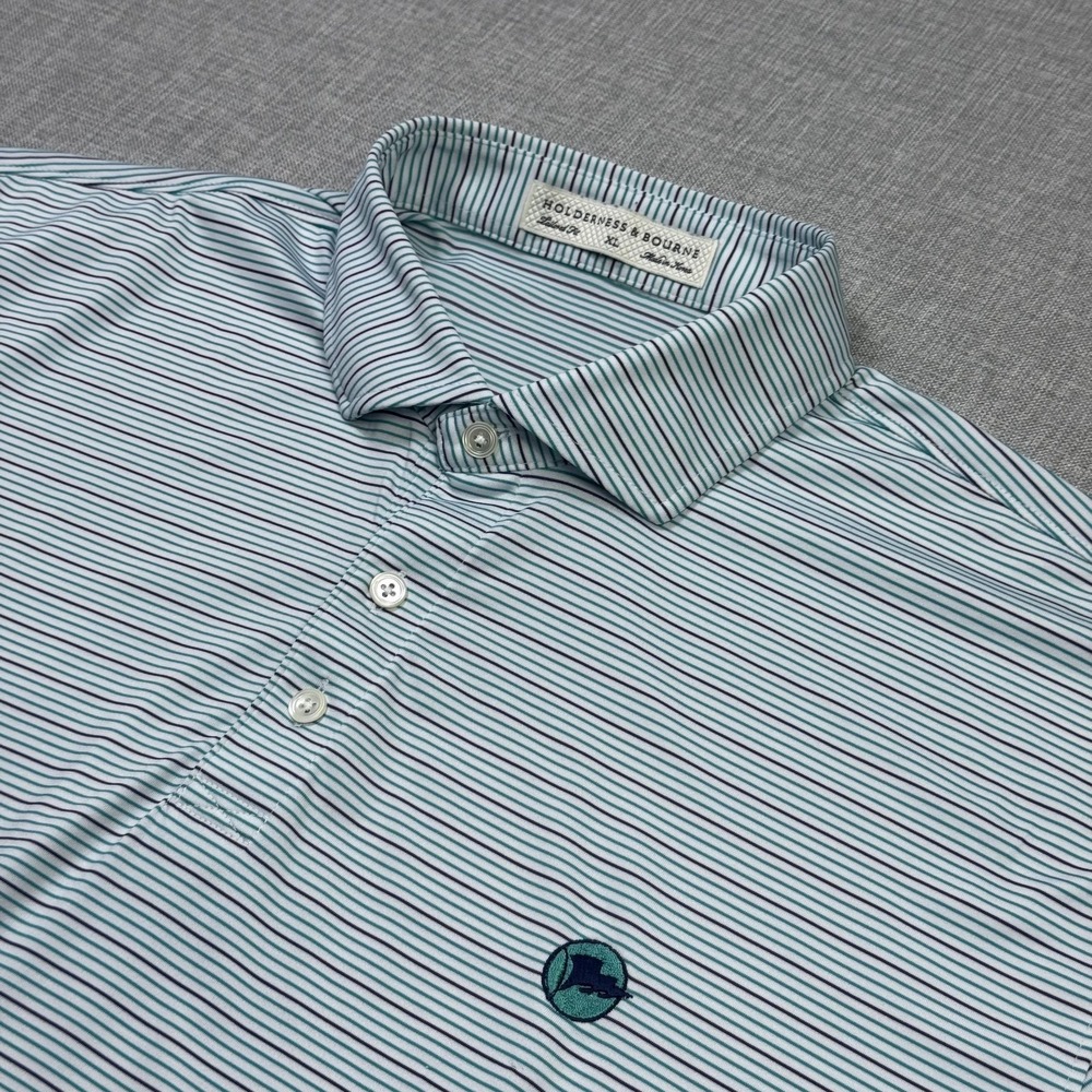 Holderness & Bourne Golf Polo Shirt Mens XL White Striped Polyester Spandex